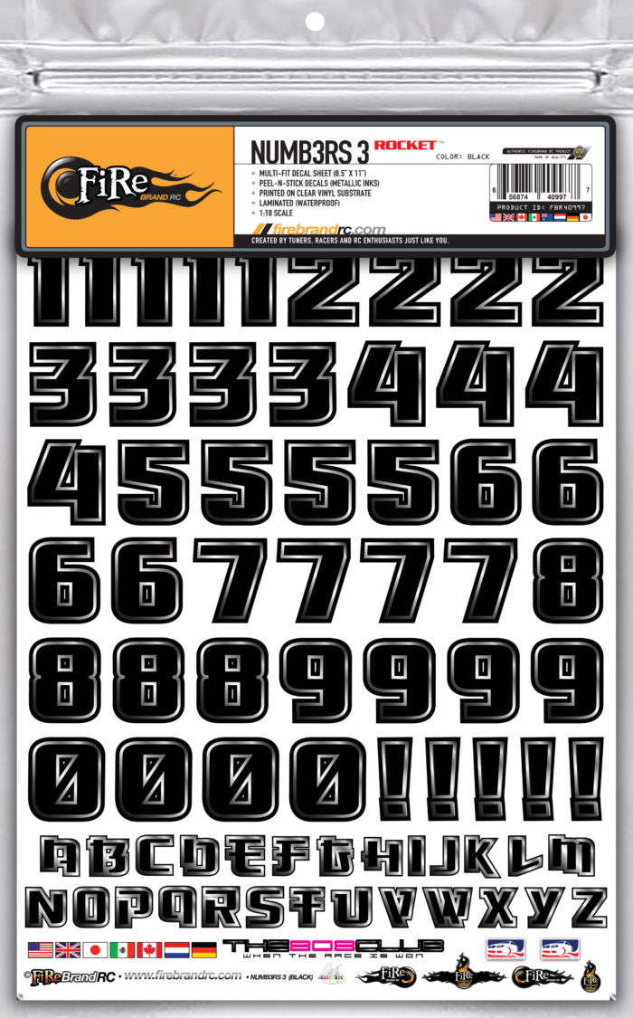 NUMB3RS 3 ROCKET DECALS (Black w/Silver)